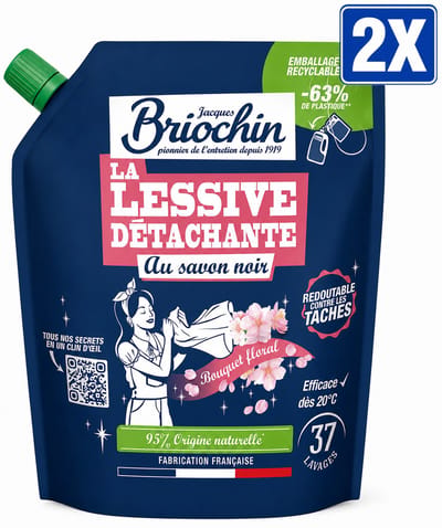 Le Briochin Lessive Peaux Sensibles Geconcentreerde Wasmiddel zonder Parfum 2.27 L - Set van 2 Stuks (4.54 L Totaal) - Ecocert Gecertificeerd Ecologisch - Made in France - Voordeelverpakking