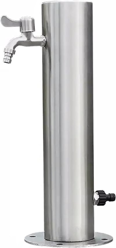 Buiten Kraan Kolom - Waterzuil Tuin - Buiten Water Geven - Dubbele Kranen Hoogtes - 50 cm Hoog - Zilverkleurig