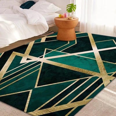 Luxe Moderne Geometrische Woonkamer Tapijten Huisdecoratie Goudgroene Kleden voor Slaapkamer Wasbare Pluizige Grote Oppervlaktemat Bedzijde 140*200cm