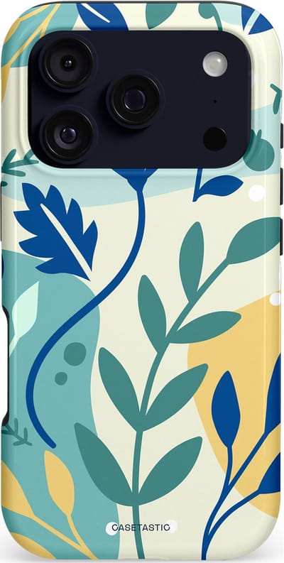 Casetastic hoesje geschikt voor Apple iPhone 17 Pro - MagSafe - Dubbellaagse bescherming - Muse in lente - Fashion Case - Lichtblauw Crème Lichtgrijs Saliegroen