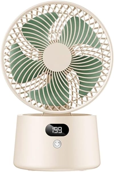VHV - Ventilator - Tafelventilator - Bureauventilator - 199 Snelheden Draagbare Fan met Digitaal Display - Stille Tafelventilator met 90° Kanteling - Oplaadbare Ventilator voor Kantoor en Kamperen - Beige