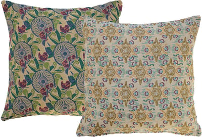 NIN-NIT - Soleil Classiques kussen - sierkussen met zonnige natuurprint met bladeren - 100% geweven katoen - groen - blauw - oker - beige - geel - wit - paars - multicolor - 50x50 cm