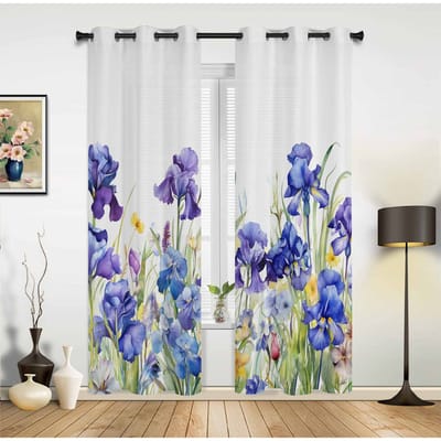 Iris Bloem Aquarel Raamgordijnen voor Woonkamer Luxe Slaapkamer Gordijn Keuken Jaloezieën Draperieën Gordijnen 135W x 60H(cm) x1