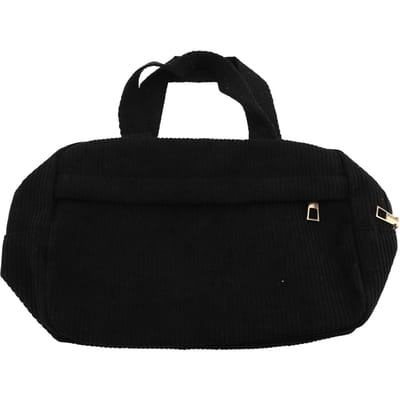 Reis Toiletartikelen Make-up Tas Eenvoudige Modieuze Handtas Draagbare Corduroy Cosmetische Tas voor Buiten M(315 X 180mm / 12.4 X 7.09in) zwart