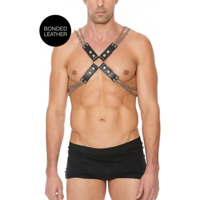 Shots - Ouch! Leren Harnas met Dubbele Kettingen black One Size