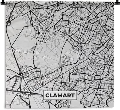 Wandkleed - Wanddoek - Kaart - Stadskaart - Clamart - Plattegrond - Frankrijk - 180x180 cm - Wandtapijt