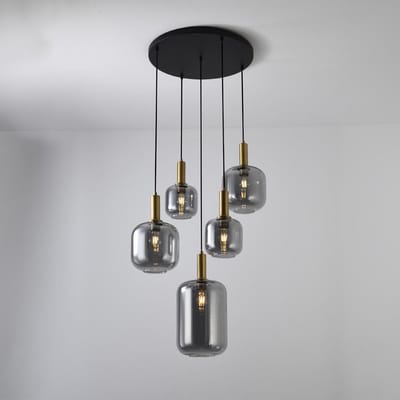 Lusenz - Hanglamp eettafel - 5 lichts smoke glas - Design hanglamp - E27 Fitting - Dimbaar - Zwart - Voor Eetkamer, gang, woonkamer, slaapkamer - Hoogte verstelbaar - Moderne hanglamp