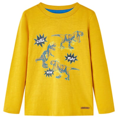 vidaXL - Kindershirt - met - lange - mouwen - 128 - okerkleurig
