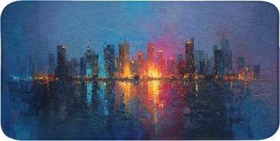 WC mat 120x60 cm - Antislip - Skyline - Penseelstreken - Donkerblauw - Lichtgevend - Toiletmat - Vloermat - Douchemat - Toilet tapijt - Toiletmatten
