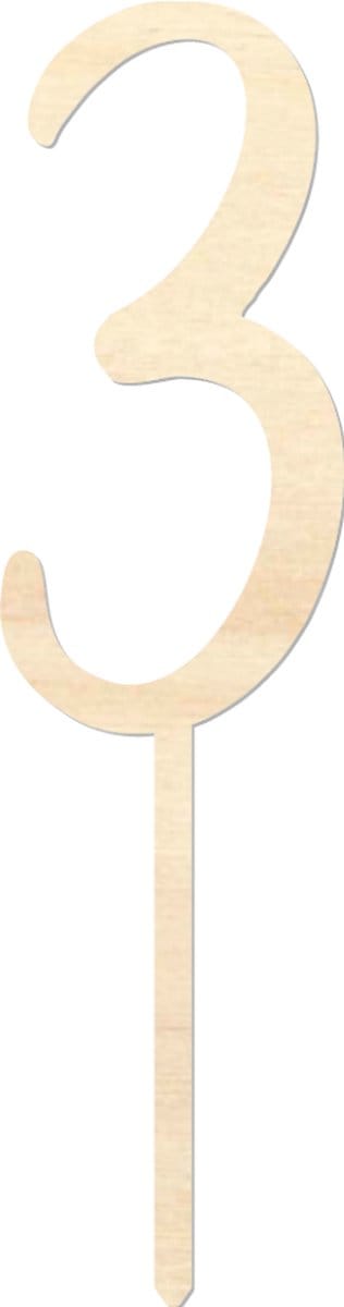 Houten caketopper / taarttopper - Getal 3 - Taart / Cake topper op bestelling gemaakt