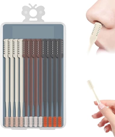 2-in-1 Dubbelzijdige Neusreiniger - 12 Stuks - Handmatige Neushaar Trimmer - Voordeelverpakking - Pijnloos & Veilig - Met Opbergbox - Reisaccessoires - Mix Kleuren