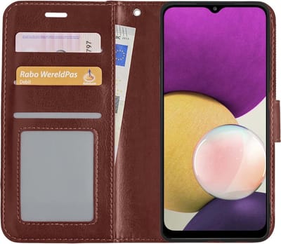 Hoesje Met Pasjeshouder - Geschikt voor Samsung Galaxy A22 4G - Luxe Bookcase Portemonee - Flip Case - Kunstleer Book Case - Flipcase - Book Cover - Walletcase - Portemonneehoes - Bruin