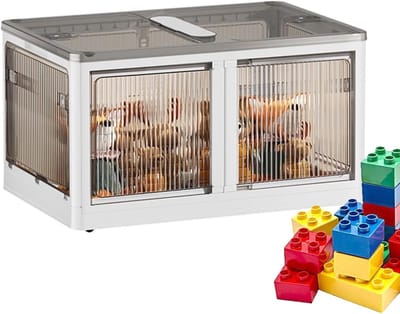 Opbergcontainer met wielen - Opvouwbare organizer - Ruimte ordenen - Dubbele opening - Grote capaciteit - Transparant