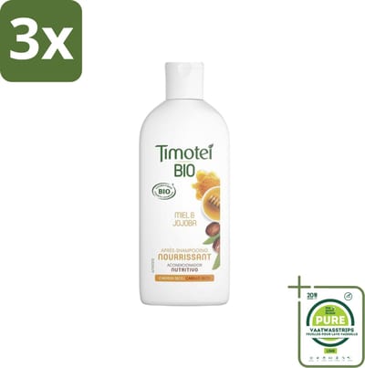 3 x Timotei - Crèmespoeling - Honing & Jojoba - Biologisch - Droog Haar & Droge Hoofdhuid - 250 ml - Grootverpakking - Biologische Shampoo - Haarverzorging Droog Haar - Conditioner Droog Haar - Jojoba Olie Haar - Honing Haar
