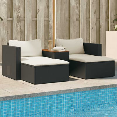 vidaXL - 5-delige - Loungeset - met - kussens - poly - rattan - acacia - zwart