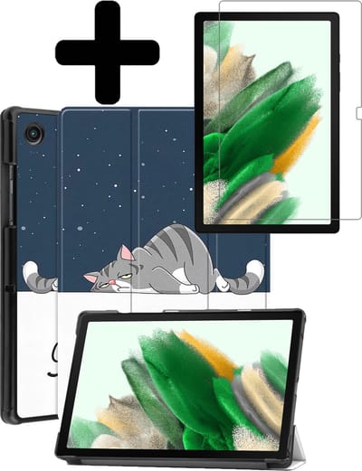 Hoes - Geschikt voor Samsung Galaxy Tab A8 - Met Screenprotector - Trifold Bookcase - Hard Cover - Hardcover Book Case - Tablet Hoesje - Kat