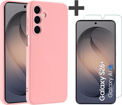 Hoesje geschikt voor Samsung Galaxy S26 Plus hoesje zacht siliconen met gehard glas Screenprotector- Arara backcover - Licht Roze