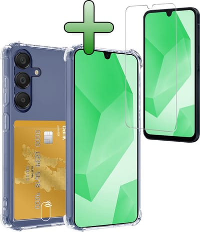 Hoesje Geschikt voor Samsung Galaxy A16 - Met Screenprotector - En Pashouder - En Kaarthouder - Telefoon Hoes Shockproof - Siliconen Case - Back Cover - Shock Proof - Pasjes Houder - Transparant