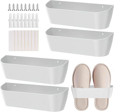 Schoenenhouder voor camper, wandgemonteerde schoenenorganizer, zelfklevend of met schroeven, praktische schoenenrek voor deur, 4 stuks (wit)