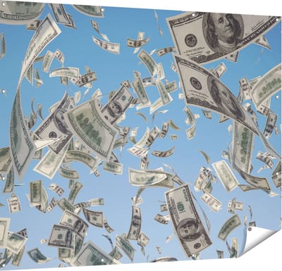 Gards Tuinposter Dollarbiljetten in de Lucht - Geld - 150x120 cm - Tuindoek - Tuindecoratie - Wanddecoratie buiten - Tuinschilderij
