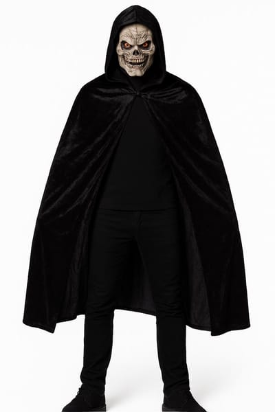 Partychimp Halloween Cape Vampier Kostuum Dracula Cape Met Capuchon Halloween Kostuum Volwassenen Halloween Kostuum Dames Carnavalskleding Heren Verkleedkleren Volwassenen Magere Hein Grim Reaper Kostuum - Zwart - One Size - Masker Niet Inbegrepen