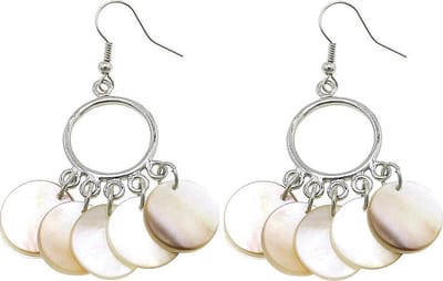 Parelmoeren oorbellen White Shell O - oorhangers - parelmoer - sterling zilver (925) - wit - rond - luxe sieraden zakje - witte oorbellen - oorbellen dames