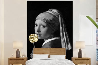 Behang - Fotobehang Meisje met de parel - Johannes Vermeer - Lolly - Goud - Breedte 145 cm x hoogte 220 cm