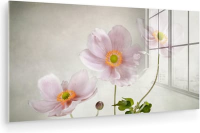 MuchoWow® Glasschilderij 160x80 cm - Schilderij acrylglas - Bloemen - Stilleven - Olieverf - Klaproos - Roze - Foto op glas - Muurdecoratie woonkamer - Wanddecoratie slaapkamer - Schilderijen