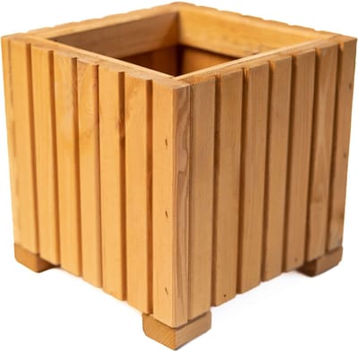 Houten bloembak | Plantenbak | Bloempot 25 x 25 x 25 cm | Kruidenpot | Bloempot met kunststof inzetstuk | Waterdicht | Lichtbruin