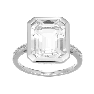 Cavill - 925 Sterling Zilver Zilveren Ring - Witte Topaas 4,8 ct Achthoekig - Nigeriaanse Zirkonen Pave Zetting - Elegante Tijdloze Sieraad