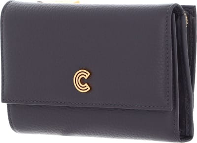 COCCINELLE Leren Portemonnee Myrine Wallet Grained Leather Ardesia Donkergrijs