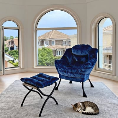 STILVORA Fauteuil Met Hocker - Ergonomisch Met Voetensteun En Zijvak - Voor Woonkamer, Slaapkamer En Kantoor - Stof Donkerblauw