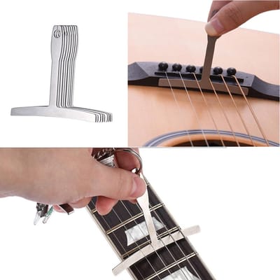 Kit d'outils de luthier pour guitare 9 Calibres de rayon 32 lames Jauge d'épaisseur pour la réparation et l'entretien de guitare argenté