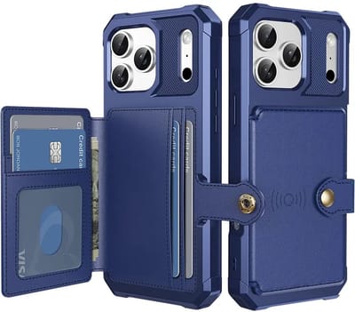 Portemonnee Hoesje Geschikt voor Apple iPhone 17 Pro - Back Cover met Pasjeshouder - Telefoonhoesje voor Pinpas - Kaarthouder op Achterkant - Case met Magneet Blauw