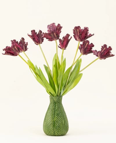 Easyplants | Zijden kunstbloemen boeket Franse Parkiet Tulp paars | Zijde | Nepbloemen | Bordeaux, Groen | Onderhoudsvrij | Kant-en-klaar