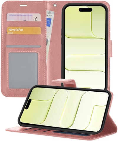 Hoesje - Met Pasjeshouder - Geschikt voor Apple iPhone Air - Luxe Bookcase Portemonee - Flip Case - Kunstleer Book Case - Flipcase - Book Cover - Walletcase - Portemonneehoes - Telefoonhoesjes - Rosé goud