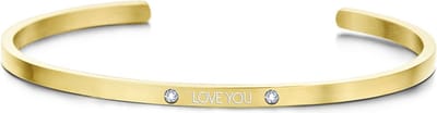 Key Moments 8KM-B00466 - Stalen open bangle met tekst - * love you* - zirkonia - Cadeau voor haar - one-size - goudkleurig
