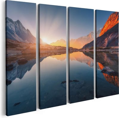 Artaza Canvas Schilderij Vierluik Bergen Landschap Met Zonsopgang - 80x60 - Foto Op Canvas - Canvas Print