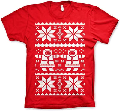 Heren Tshirt -M- Retro X-Mas Knit Pattern Rood