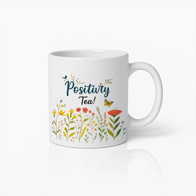 Positivity Tea Mok 330ml | Inspirerende Koffie- & Theebeker met Bloemen Ontwerp | Opbeurend Cadeau voor Vrienden & Collega’s