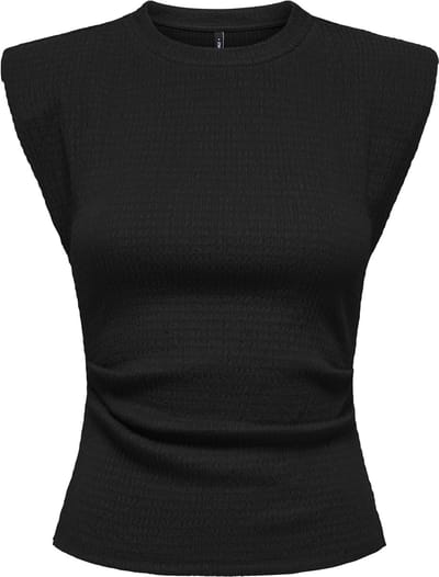 Only zwarte dames top   Ronde hals   Slim Fit   Structuur patroon   Duurzaam   Kap mouw Zwart XS
