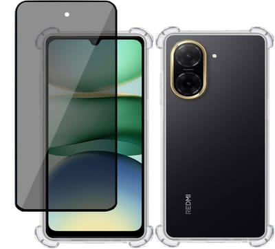 TechNow Hoesje + Privé Screenprotector geschikt voor Xiaomi Redmi A5 4G Hoesje Screenprotector - Privacy Tempered Glass - Case Transparant