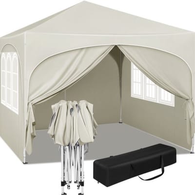 Luxe Partytent met zijwanden - Beige - Opvouwbaar - Easy up - Paviljoen - Waterdicht weerbestendig - 3x3 m