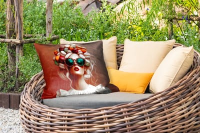Buitenkussens - Tuin - Vrouw - Macarons - Bril - 50x30 cm