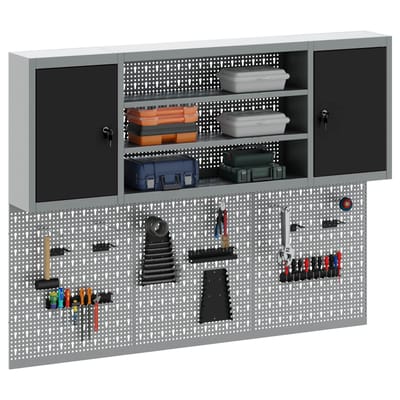 vidaXL - Gereedschapskast - Set - met - plank - 6 - st - Zwart - Gepoedercoat - staal