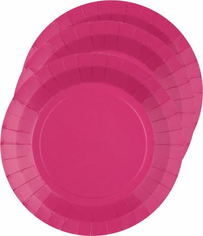 Santex Feest gebaksbordjes - fuchsia roze - 10x - karton - 17 cm - rond - kartonnen feestbordjes