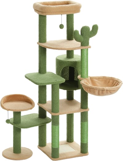 Kattenu CatLife - Hoge krabpaal voor katten - Groene krabpaal kat - Kattenboom met katten klimmuur - 150 cm hoog