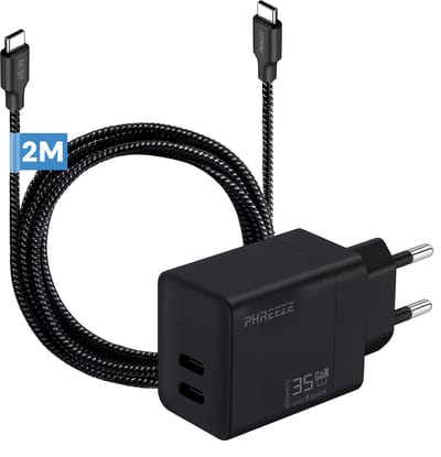 Usb C oplader - Usb C kabel - 2 meter - Met twee usb C poorten - Usb C naar usb C - GaN fast charger - Snellader