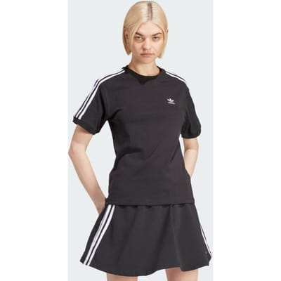 Adidas 3 stripes T-shirts Dames - Zwart - Maat 34/XS - Katoen Jersey