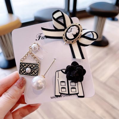 Elegante Dames Camelia Strik Broche Parel Emaille Vintage Badges Klassieke Kwast Broches Set Accessoires Voor Dameskleding gray